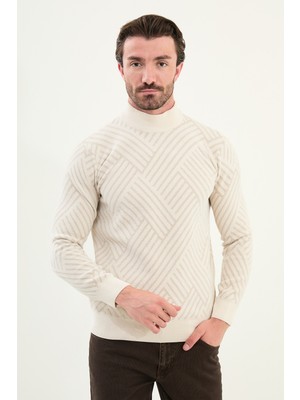 Desenli Slim Fit Yarım Balıkçı Yaka Şönil Kumaş Erkek Triko Kazak