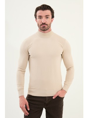Düz Slim Fit Yarım Balıkçı Yaka Erkek Triko Kazak