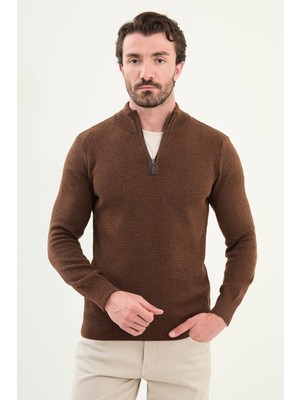 Kırçıllı Slim Fit Fermuarlı Yarım Balıkçı Yaka Erkek Triko Kazak