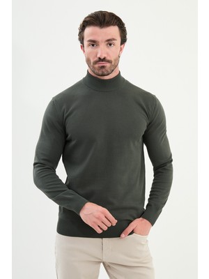 Düz Slim Fit Yarım Balıkçı Yaka Erkek Triko Kazak