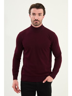 Düz Slim Fit Yarım Balıkçı Yaka Erkek Triko Kazak