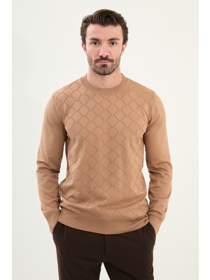 Desenli Slim Fit Bisiklet Yaka Erkek Triko Kazak