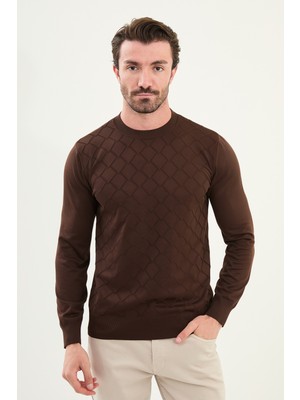 Desenli Slim Fit Bisiklet Yaka Erkek Triko Kazak