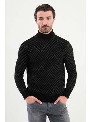 Desenli Slim Fit Yarım Balıkçı Yaka Şönil Kumaş Erkek Triko Kazak