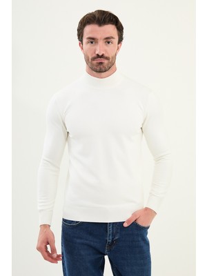 Düz Slim Fit Yarım Balıkçı Yaka Erkek Triko Kazak
