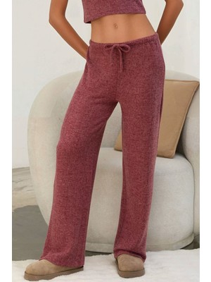 Hiccup Kadın Bağcıklı Yumuşak Dokulu Örme Pantolon Bordo Kırmızı