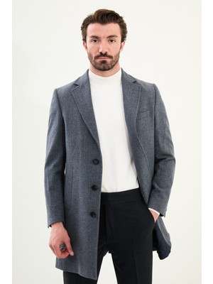 Desenli Slim Fit Mono Yaka Kaşe Erkek Kaban