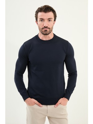 Düz Slim Fit Bisiklet Yaka Basic Erkek Triko Kazak