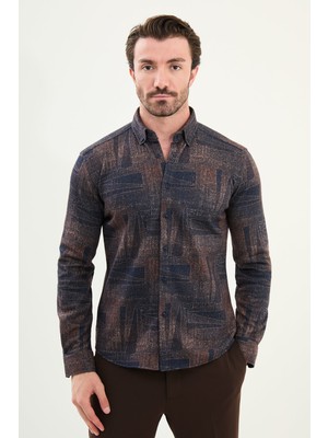 Desenli Slim Fit Uzun Kollu Oduncu Yün Erkek Gömlek