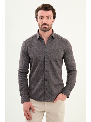 Çizgili Slim Fit Uzun Kollu Oduncu Yün Erkek Gömlek