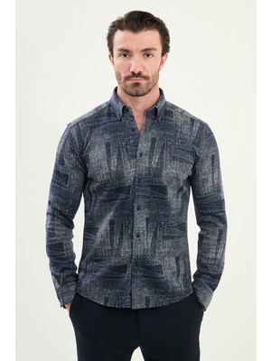 Desenli Slim Fit Uzun Kollu Oduncu Yün Erkek Gömlek