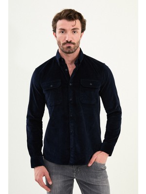 Düz Slim Fit Uzun Kollu Kadife Erkek Gömlek