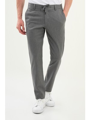 Düz Super Slim Fit Beli Lastikli Ipli Yün Erkek Pantolon