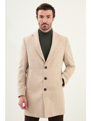 Düz Slim Fit Mono Yaka Klasik Yün Erkek Kaban