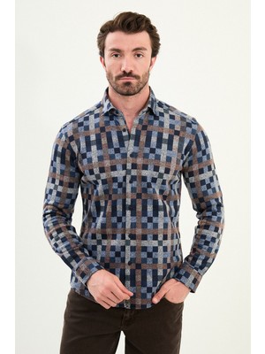Desenli Slim Fit Uzun Kollu Oduncu Yün Erkek Gömlek