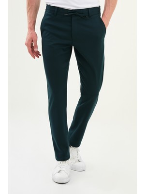 Düz Super Slim Fit Beli Lastikli Ipli Yün Erkek Pantolon