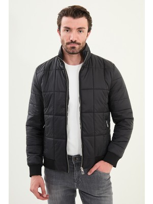 Kapitone Slim Fit Hakim Yaka Şişme Erkek Mont