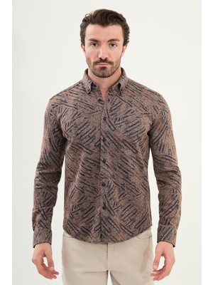 Desenli Slim Fit Uzun Kollu Oduncu Yün Erkek Gömlek