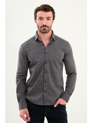 Çizgili Slim Fit Uzun Kollu Oduncu Yün Erkek Gömlek