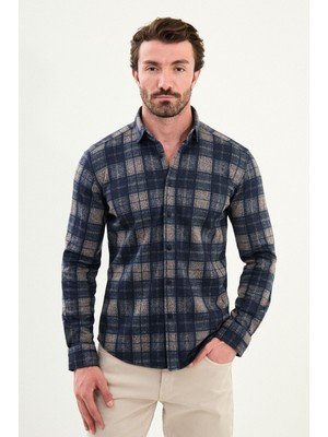 Ekoseli Slim Fit Uzun Kollu Oduncu Yün Erkek Gömlek