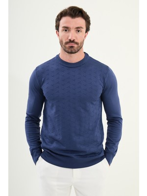 Desenli Slim Fit Bisiklet Yaka Erkek Triko Kazak