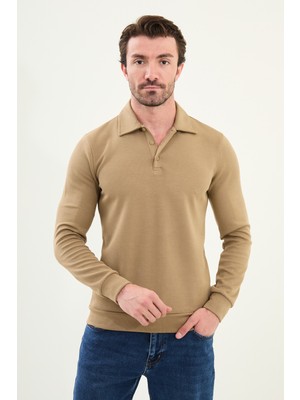 Çizgili Slim Fit Polo Yaka Uzun Kollu Pamuk Erkek T-Shirt