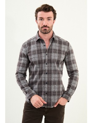 Ekoseli Slim Fit Uzun Kollu Oduncu Yün Erkek Gömlek