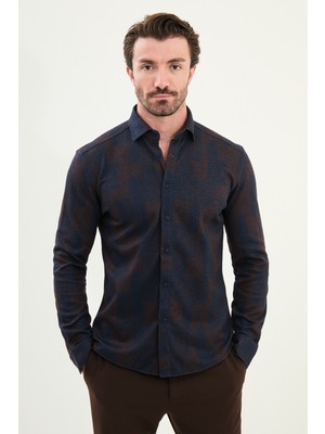 Desenli Slim Fit Uzun Kollu Oduncu Yün Erkek Gömlek