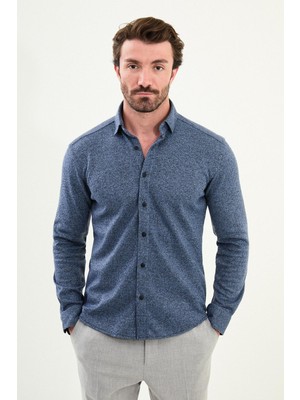 Çizgili Slim Fit Uzun Kollu Oduncu Yün Erkek Gömlek