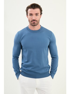 Düz Slim Fit Bisiklet Yaka Basic Erkek Triko Kazak