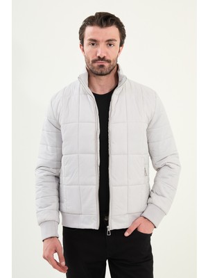 Kapitone Slim Fit Hakim Yaka Şişme Erkek Mont