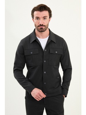Düz Slim Fit Gömlek Yaka Erkek Mont