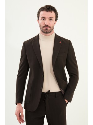 Desenli Slim Fit Torba Cep Mono Yaka Erkek Takım Elbise
