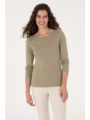 U.S. Polo Assn. Kadın Açık Haki Slim Bisiklet Yaka Basic Sweatshırt 50315419-VR183