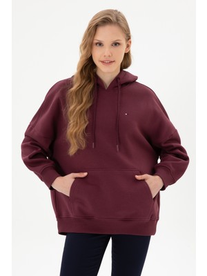 U.S. Polo Assn. Kadın Bordo Şardonlu Kapüşonlu Sweatshırt 50313567-VR177