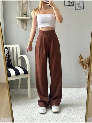 Giyim Cırt Cırtlı Bol Paça Plazzo Pantolonkadın Yüksek Bel Beli Cırt Kapamalı Palazzo Pantolon