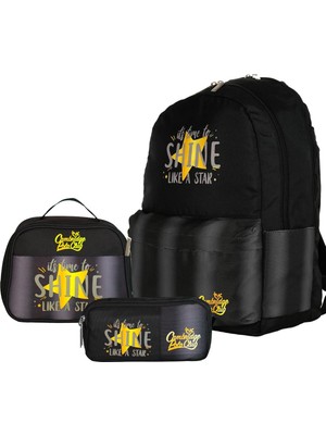 Unisex Çocuk Okul Çanta Seti, Siyah, Çift Ana Bölmeli, Günlük Kullanım