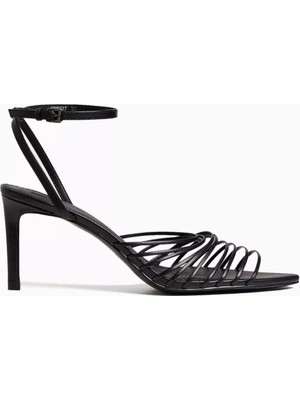 80MM Parlak Deri Strappy Sandalet Siyah