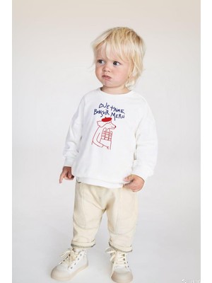 Unisex Çocuk Baskılı 3 Iplik Pamuklu Kumaş Sweatshirt