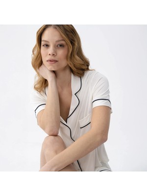 Qua Home Sia Kadın Modal Biyeli Kısa Kol Pijama Üst Ekru
