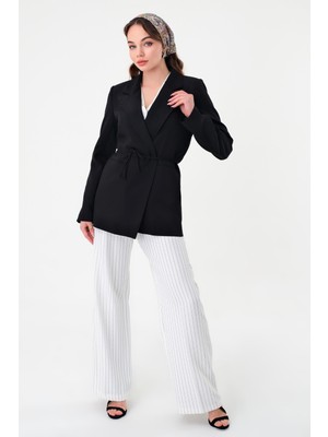 Kadın Siyah Bel Bağlamalı Blazer Ceket