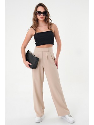 Hazel Kadın Taş Yüksek Bel Cırtlı Palazzo Pantolon