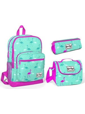 Renkli Flamingo Desenli 3'lü Çanta Seti, Çocuklar Için Eğlenceli ve Şık Tasarım