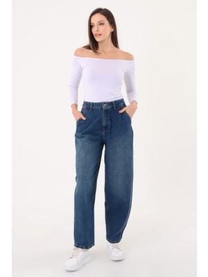 Kadın Lacivert Bol Paça Baggy Pantolon