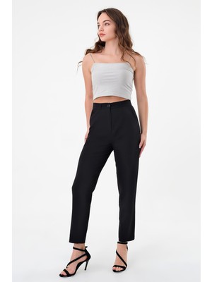 Hazel Kadın Siyah Dar Kesim Kumaş Pantolon Düz Desen Günlük Kullanım İçin