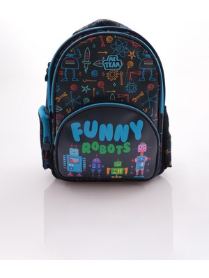 Çocuklar Için Renkli Robot Tasarımlı Okul Çantası