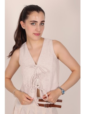 Kadın Taş Önü Ipli Bağlamalı Yelek