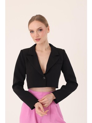 Crop Blazer Ceket- Siyah