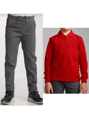 Ribana Bel Keten Çocuk Pantolon ve Uzun Kol T-Shirt, Unisex, Gri