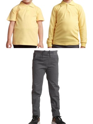 Ribana Bel Keten Çocuk Pantolon ve Polo Yaka T-Shirt, Gri, Unisex, Yaz ve Kış Için Uygun